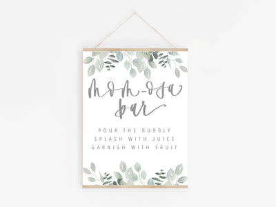 MOM-osa BABY SHOWER sign | Drink Sign | Modern Shower Sign | Greenery | Printable| Calligraphy | Baby Shower | Maternity | Mom to Be