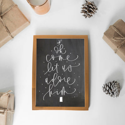 Oh come let us adore Him | Farmhouse Christmas Calligraphy Sign | Holiday Print | Chalkboard Print | Christmas Home Decoration |