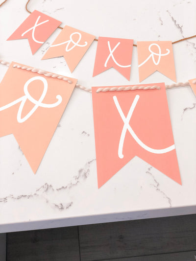 PINK+PEACH BUNDLE Xoxo Valentines Day | Banner, Print, Cupcake Toppers |Galentines | February| Holiday Decor|Calligraphy| Instant Download |
