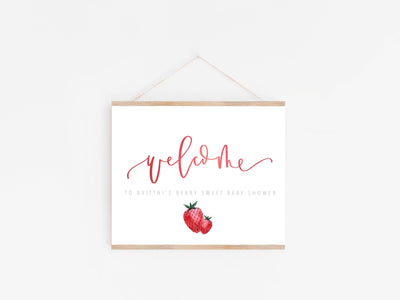 STRAWBERRY WELCOME Sign | Berry sweet Baby Shower | Berries | Baby Sprinkle | Digital Download | Welcome Party Sign | Bridal Shower |