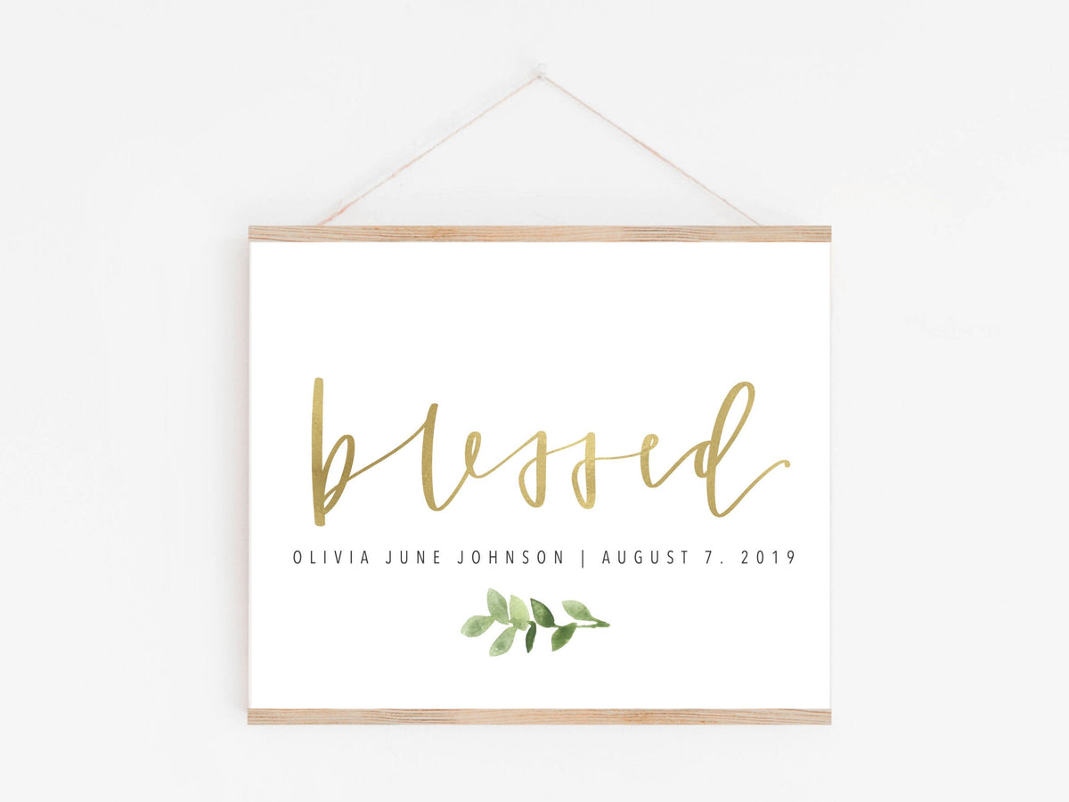 BLESSED baby sign | Baby blessing Print | Blessing Day Sign | Digital Download | Custom name & Date | Newborn | Religious | Blessing Day