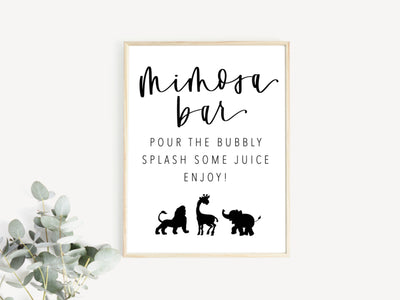 ZOO | MIMOSA BAR | Drink Sign | Modern Shower | Safari | Wild One | Baby Shower | Maternity | Mom to Be | First Birthday | Bar Sign | B&W