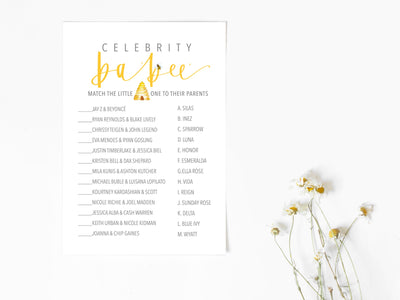 BEE | Baby PREDICTIONS & CELEBRITY baby Names | Baby Shower Game | Honey Bee Baby shower| 2 Pack | Instant Download | Baby bee Sprinkle